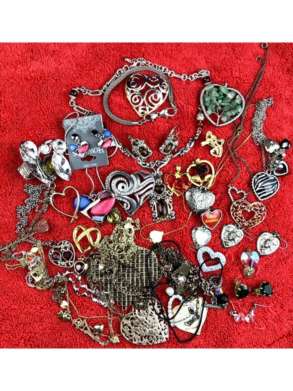 Vintage Estate Heart Theme Jewelry Necklace Set Earring Pendant Wholesale Lot